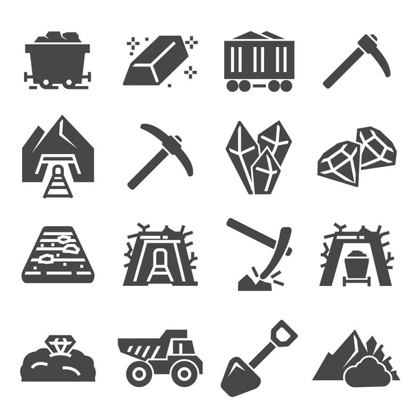 Conjunto de iconos de la industria minera del carbón. Estilo stock vector
 - Vector, Imagen