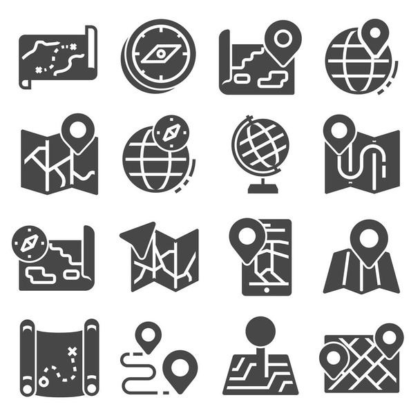 Map Icons and Location Icons with White Background - Vector, Image