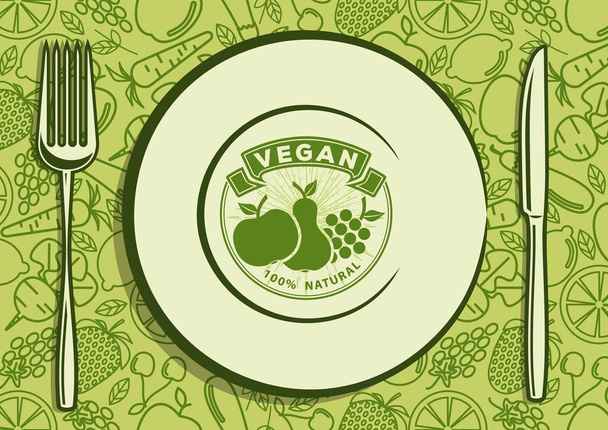 Vegan, doğal gıda tasarım konsepti. Vektör çizim - Vektör, Görsel