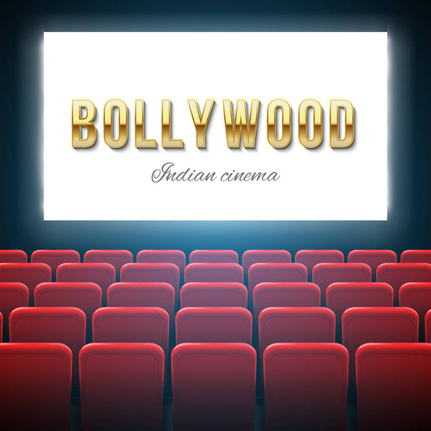 Creative vector illustration of bollywood cinema background. Art design indian movie, cinematography, theater banner or poster template. Abstract concept graphic film board element on red curtains - Vector, Image