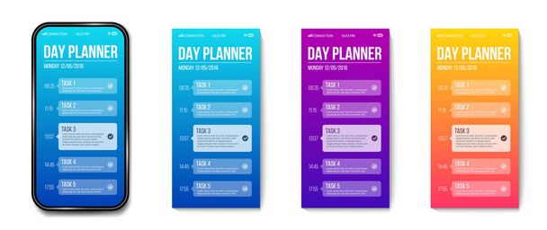 Creative vector illustration of phone day planner template, calendar done task isolated on transparent background. Art design interface to do list. Abstract concept graphic UX UI element - Wektor, obraz