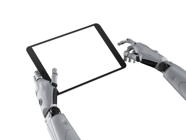 3d renderizado mano robótica celebración de la tableta pantalla en blanco aislado
 - Foto, imagen