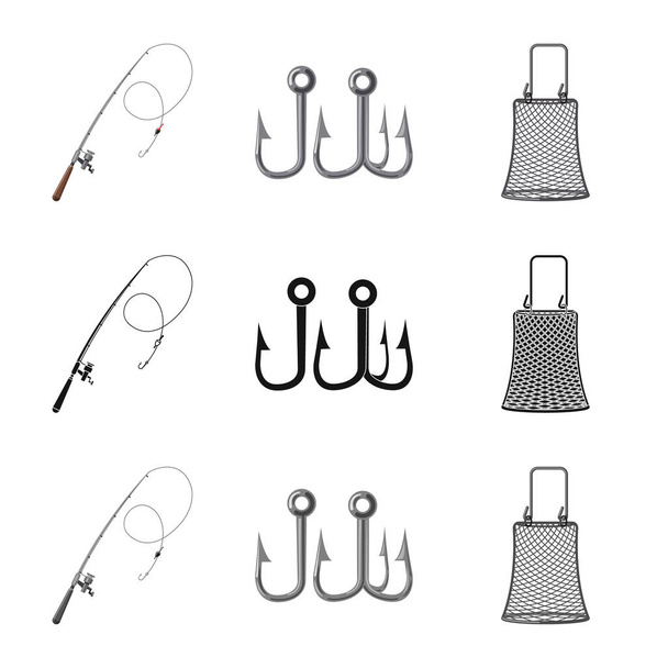 Vector illustration of fish and fishing icon. Collection of fish and equipment stock vector illustration. - Вектор,изображение