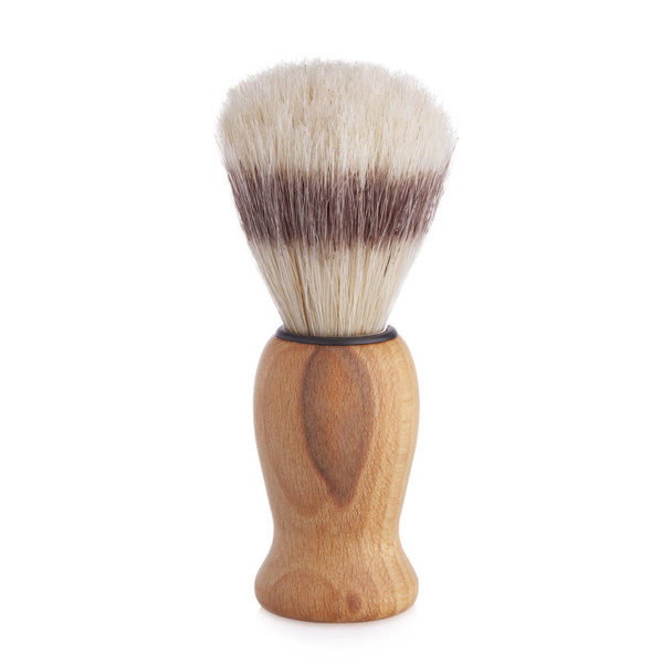 Classic shaving brush with raccoon fur isolated on white  - 写真・画像