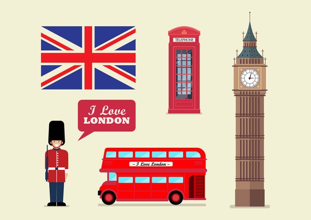 Londen toeristische landmark nationale symbolen. Vectorillustratie. - Vector, afbeelding