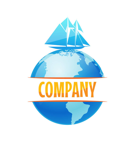 Logotipo del vector para la empresa de entrega, viaje de crucero de viaje, ilustración de global aislado en blanco. Plantilla de identificación con copia para el nombre de la empresa
. - Vector, Imagen