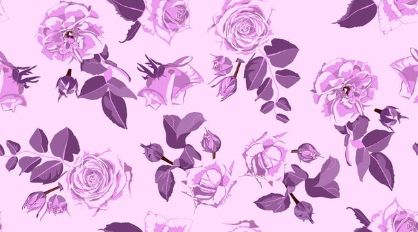 Seamless Rose Pattern, Rustic Floral Background. - Vetor, Imagem