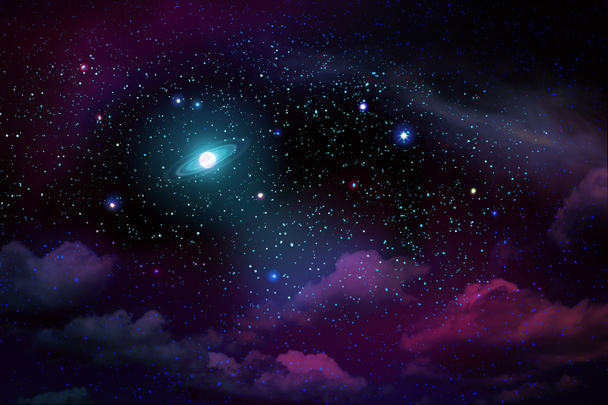 Σκοτεινό νυχτερινό ουρανό με πολλά αστέρια και πανσέληνος. - Φωτογραφία, εικόνα