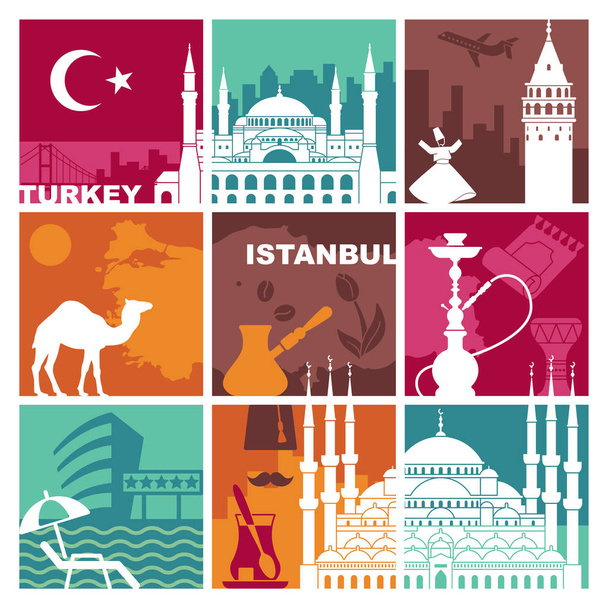 Tradycyjne symbole Istanbul i Turcja. Ilustracja wektorowa - Wektor, obraz