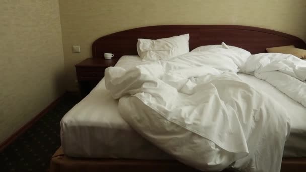 large bed in a standard hotel room.Standart room . Shot in a standard bedroom hotel. - Footage, Video