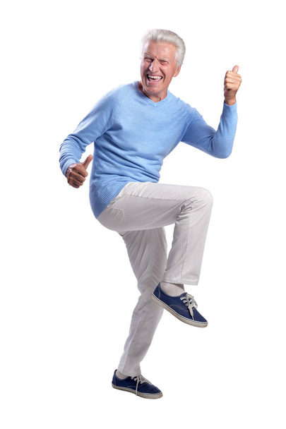 senior man dancing  isolated on white background - Foto, Imagem