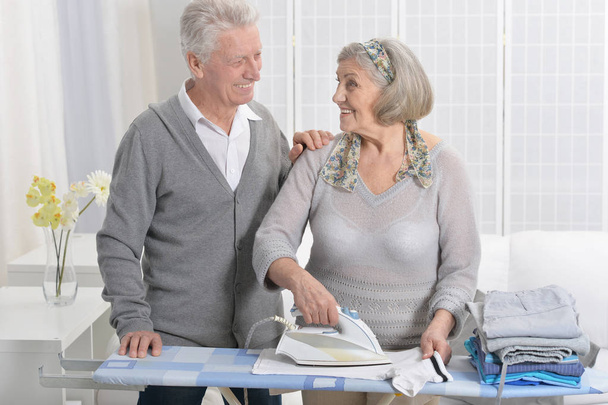 happy Senior couple ironing  - Photo, Image
