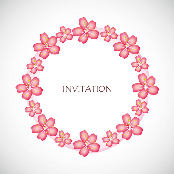pink cherry blossom flowers of sakura circle invitation - Vector, Image