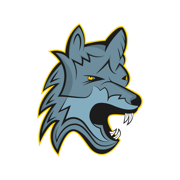 wilder Wolf-Cartoon-Silhouette in blau. Vektorillustration. - Vektor, Bild