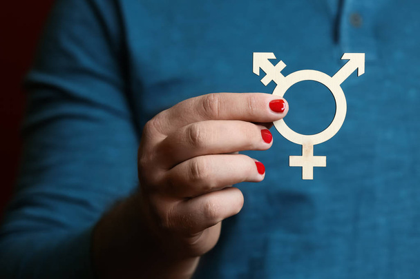 Man with manicure showing symbol of transgender, closeup - Foto, immagini