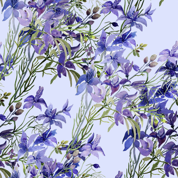 Seamless Pattern of wild flowers, watercolor  image  on a colored background. - Fotografie, Obrázek