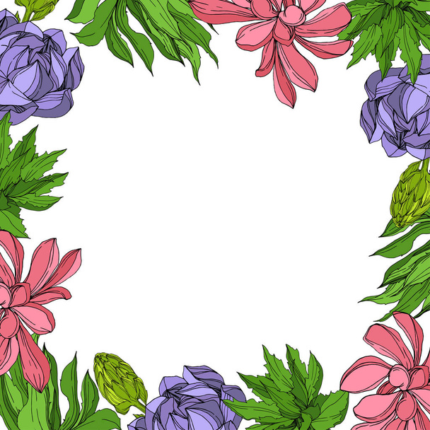 Vector Jungle botanische succulente bloem. Gegraveerde inkt kunst illustratie. Frame grens ornament vierkant. - Vector, afbeelding