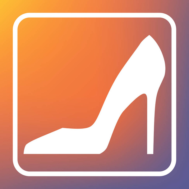 Woman shoe sign. Vector. White icon on transparent button at orange-violet gradient background. - Вектор, зображення
