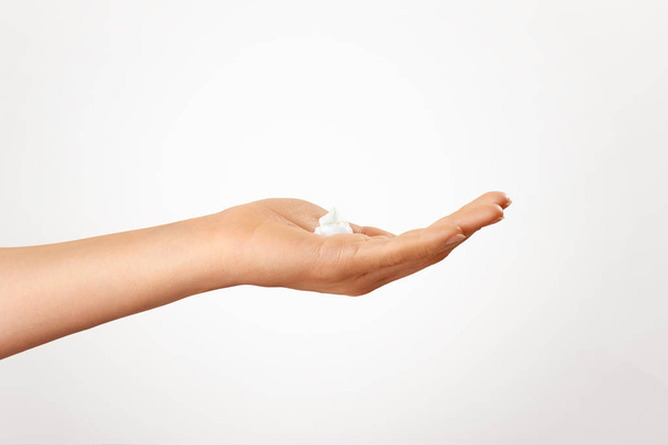 Beautiful woman's hands with  care cream on the palm.Skin care concept - 写真・画像