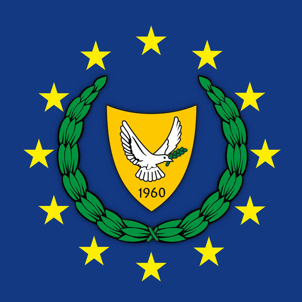 Cyprus coat of arms on the European Union flag, vector illustration - Vector, Image