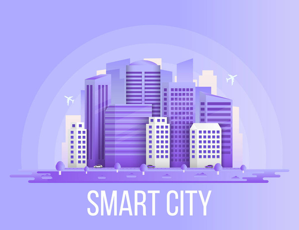 Creative vector illustration of smart city urban landscape isolated on transparent background. Art design social media communication internet network. Abstract concept buildings, skyscrapers element - Vector, Image