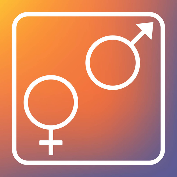 Sexsymbol-Zeichen. Vektor. weißes Symbol auf transparentem Knopf auf orange-violettem Hintergrund. - Vektor, Bild