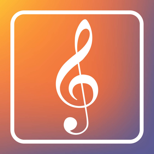 Music violin clef sign. G-clef. Treble clef. Vector. White icon on transparent button at orange-violet gradient background. - Vector, Image