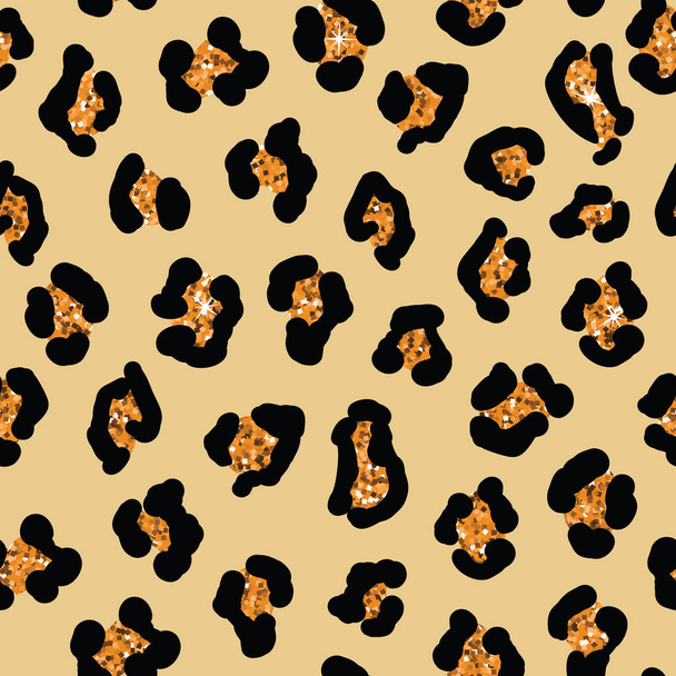 Seamless leopard skin background. Vector animal print with glitter - Vecteur, image