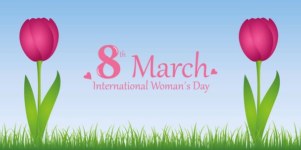 womans day 8th march pink tulips - Vector, Image