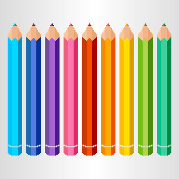 Set of vector illustration with little colorful pixel art pencils on white background. - Vector, Image