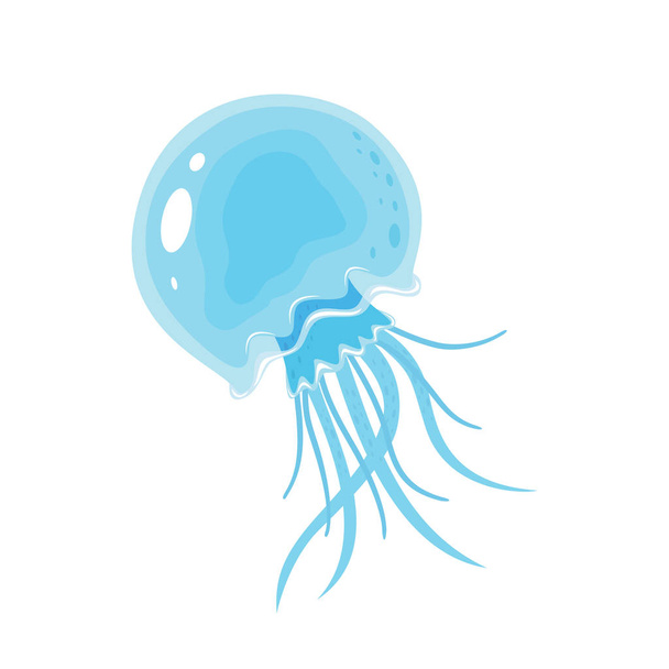 Blue jellyfish isolated on white background, illustration. - Vettoriali, immagini