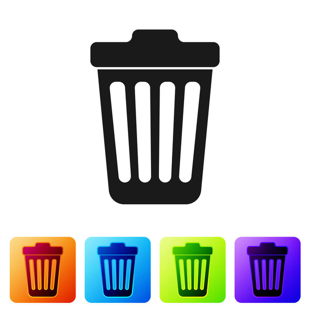 Grey Trash can icon geïsoleerd op een witte achtergrond. Garbage bin teken. Het vastgestelde pictogram in vierkante knoppen in kleur. Vectorillustratie - Vector, afbeelding