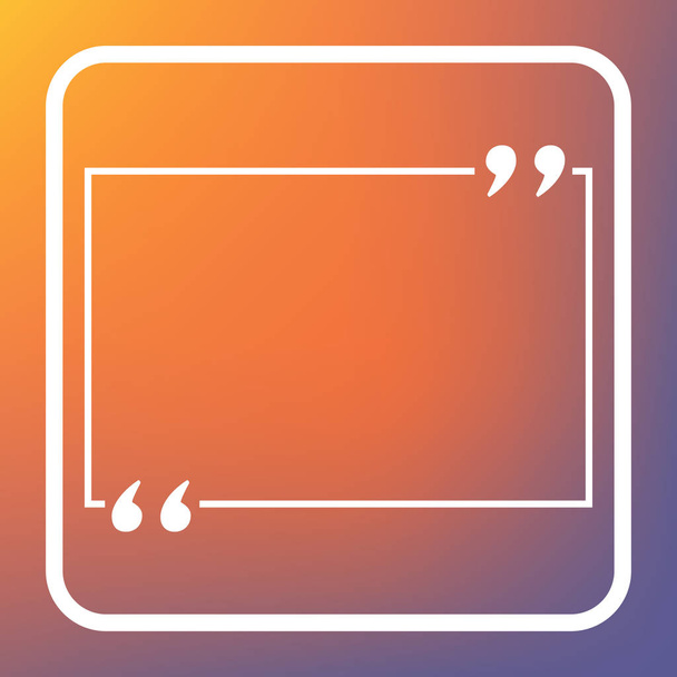 Tekst quote teken. Vector. Wit pictogram op de knop transparant op oranje-violet gradient achtergrond. - Vector, afbeelding