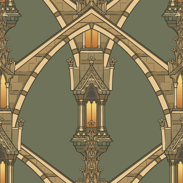 Középkori építészeti elemek Seamless pattern stílusban egy középkori gobelin vagy világító kézirat. - Vektor, kép