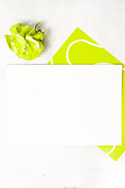 Blank white sheet with tennis ball template background top view - 写真・画像
