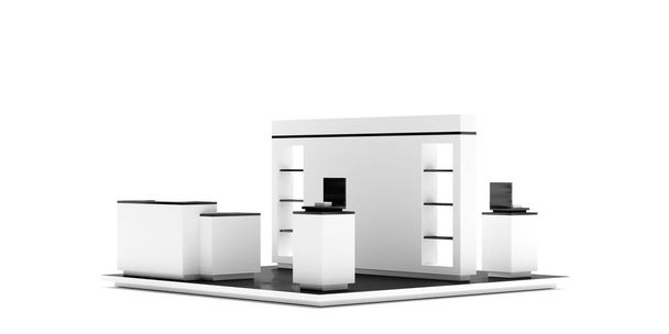 Quiosque de exposição vazio, com espaço de cópia. Projeto de renderização 3d original - Foto, Imagem