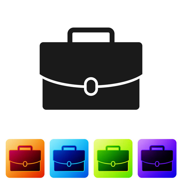 Grey Briefcase icon isolated on white background. Business case sign. Business portfolio. Set icon in color square buttons. Vector Illustration - Vetor, Imagem