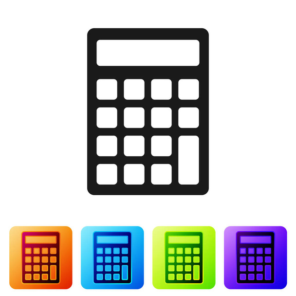Szürke számológép ikon elszigetelt fehér background. Számviteli szimbólum. Üzleti számítások matematika oktatás és a pénzügyek. Színes négyzet alakú gombok beállítása ikonra. Vektoros illusztráció - Vektor, kép