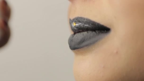 Black Lipstick Lips Make Up - Πλάνα, βίντεο