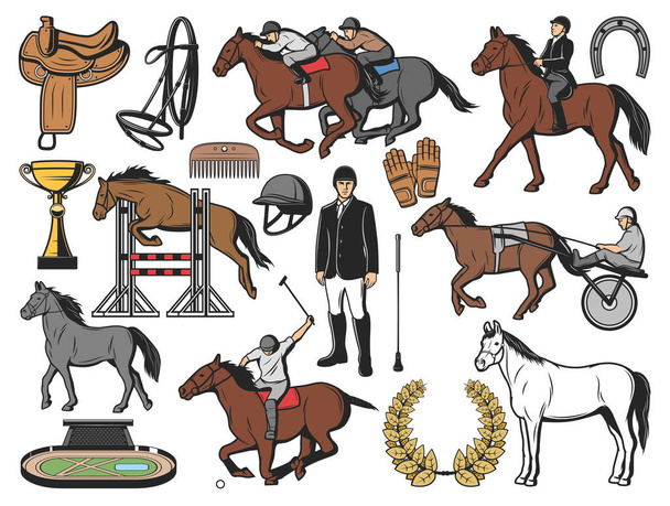Horse race polo sport and jockey equipment - Vector, Image