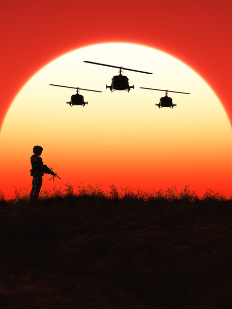 żołnierz w zachodzie słońca - Zdjęcie, obraz
