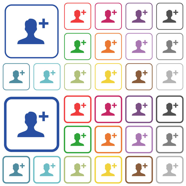 Adicione novos ícones planos de cor de usuário em quadros quadrados arredondados. Versões finas e grossas incluídas
. - Vetor, Imagem