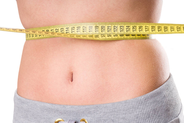 sport, fitness et concept de régime, ventre entrainé avec ruban à mesurer, santé
 - Photo, image