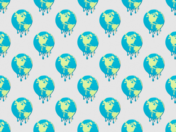 pattern with melting globes signs on grey background, global warming concept - Photo, Image