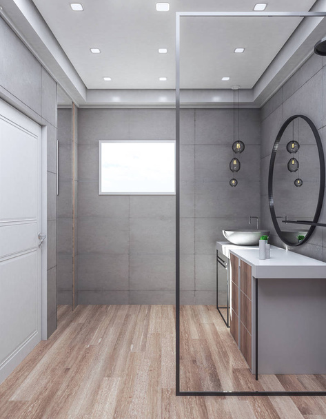 Interior do banheiro criativo com pia e espelho. Conceito de estilo de luxo. Renderização 3D
  - Foto, Imagem