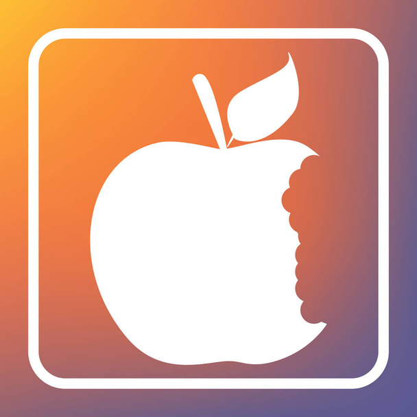 とった一つのリンゴの看板。ベクトル。オレンジ バイオレット グラデーションの背景に透明なボタンを白いアイコン. - ベクター画像