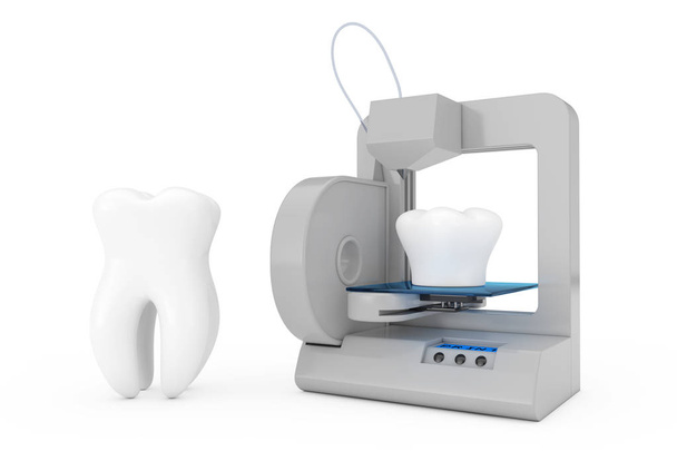 3 d プリンター印刷歯インプラントの白い背景の上。3 d レンダリング  - 写真・画像