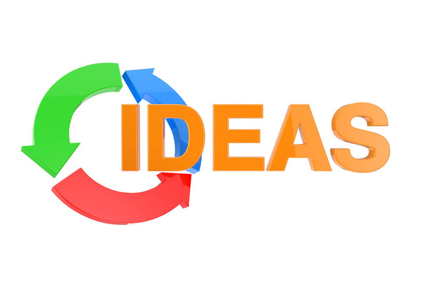 Orange Ideas Sign with Colour Business Conceptual Arrows on a white background. 3d Rendering  - Photo, Image