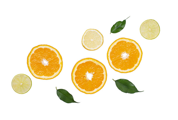 Different sliced citrus isolated on white - Photo, Image