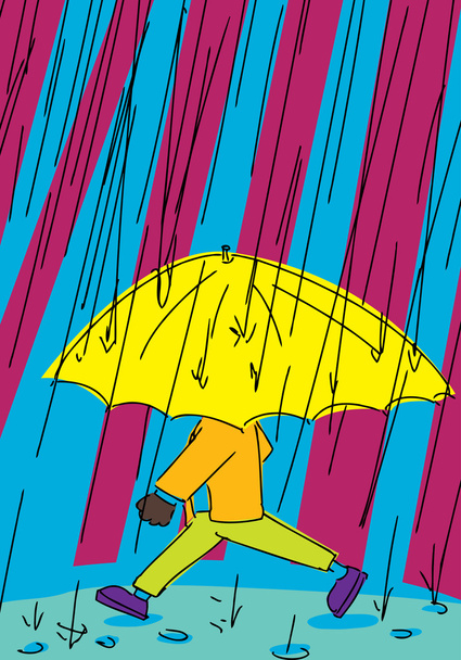 雨の中歩いている人 - ベクター画像